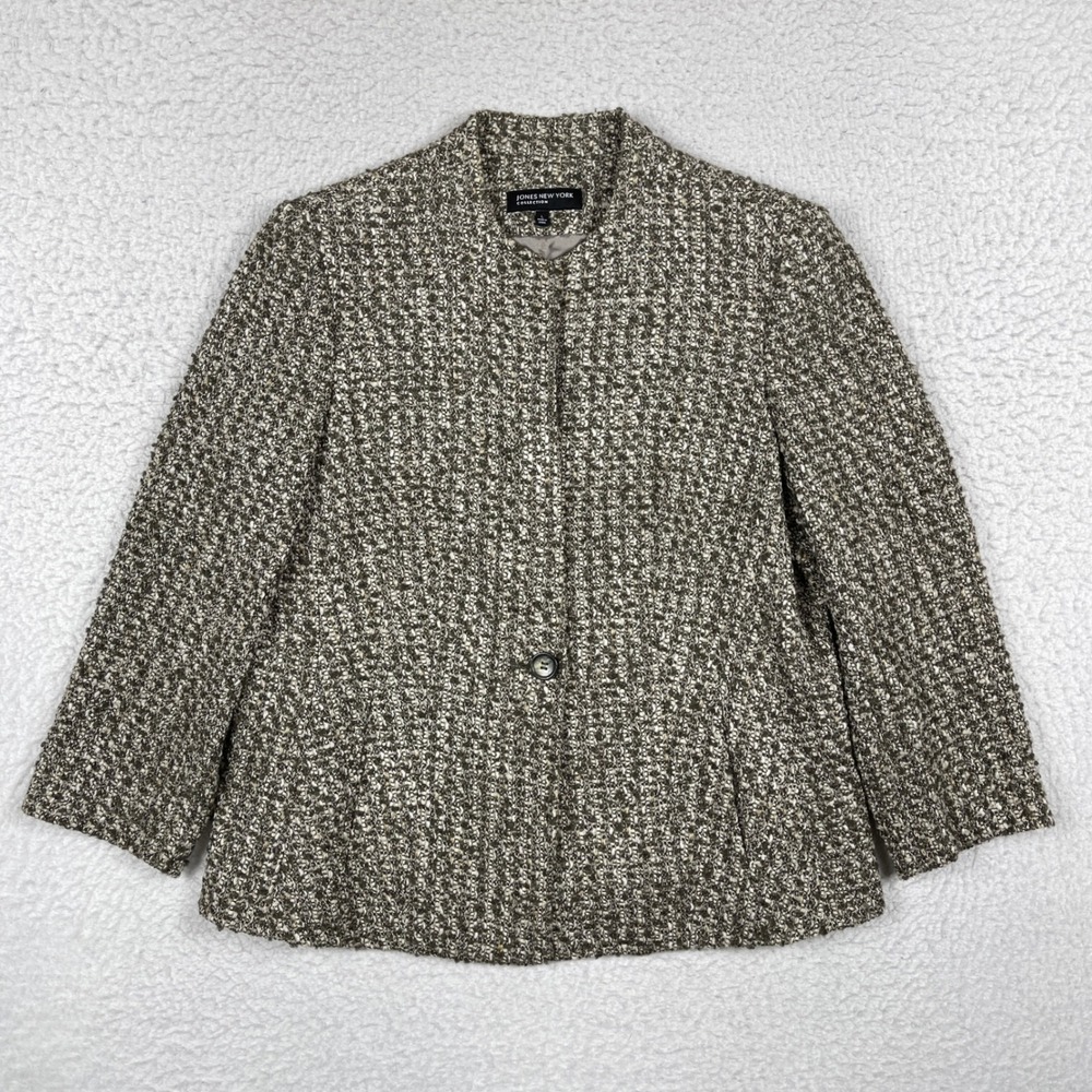 Jones New York Blazer Womens‎ Large Tweed Wool Blend Professional Career Jacket